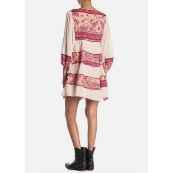 Free Peope My Love Balloon Sleeve Mixed Print V Neck Long  Sleeve Small - Picture 2 of 13